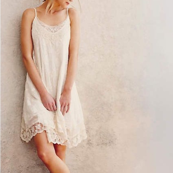 Anthropologie Eloise Light Pink Cream Lace Cotton Slip Dress Coquette Nightie Sm - Picture 1 of 6